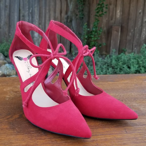 Penny Loves Kenny Red Faux Suede Heels with Tie * Women's Size 7.5 - Picture 2 of 7